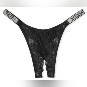 XXL Victoria's Secret Shine Strap Lace Crotchless Panty Black